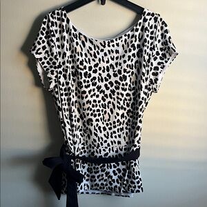 White House Black Market Animal Print Blouse with Black Sash